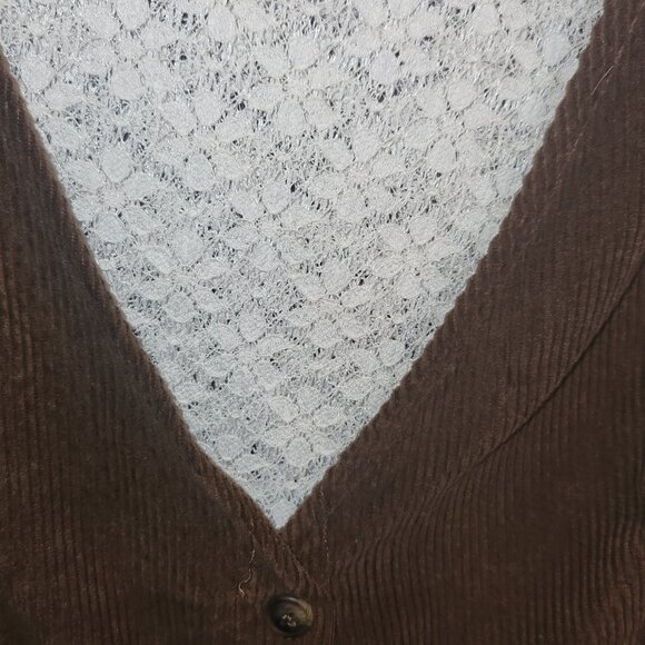 Vintage corduroy jumper dress and lace shirt.Perfect Thanksgiving Hostess outfit - Picture 4 of 5